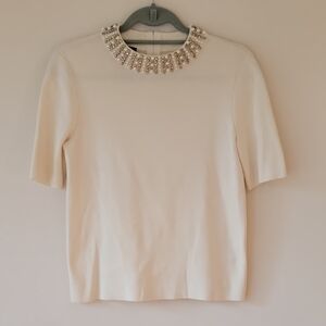 Talbots Cream Beaded Women's Blouse - Size MP